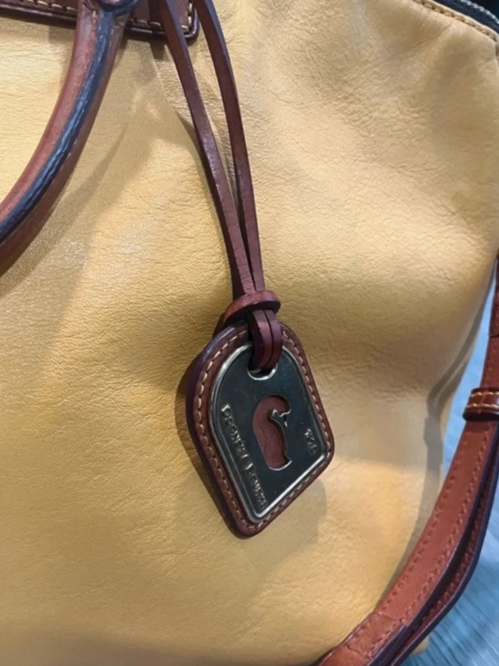 Dooney & Bourke Florentine Leather Satchel Yellow Crossbody - Picture 3 of 6